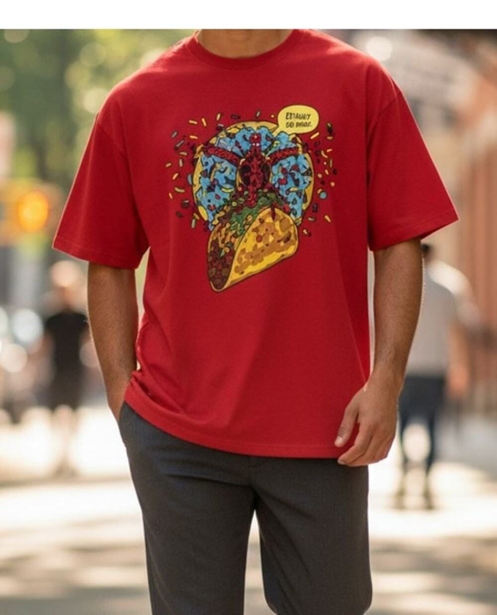 Marvel Deadpool Pico-Boo Taco Graphic T-Shirt Mens XL Red Short Sleeve